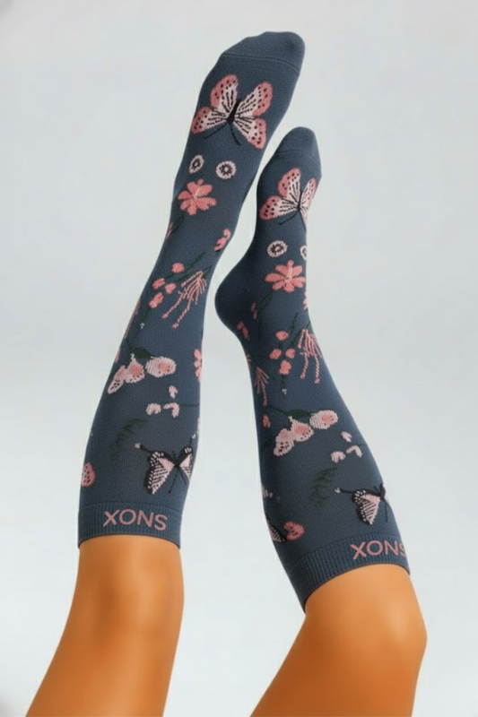 Çiçek Desenli Mavi Kompresyon Çorapları